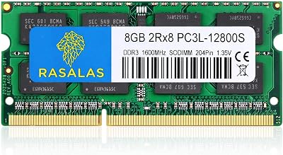 Rasalas 8GB DDR3L 1600MHz PC3-12800 SODIMM Laptop RAM 1.35V CL11 Non-ECC 204 Pin