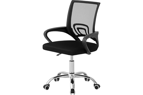 Cadeira de Escritório Conthey Giratória com Encosto Arco Confortável em Malha Respirável, Preta, Base Cromada, 5 Rodinhas, Home Office