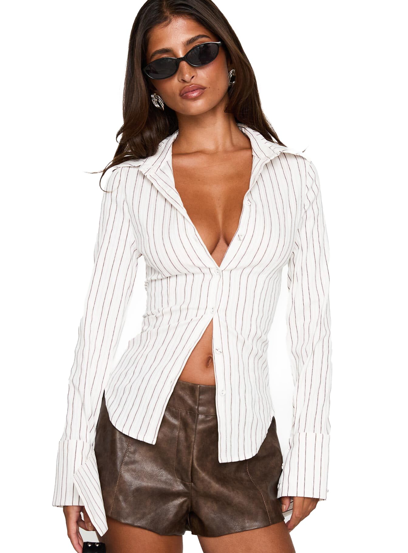 Princess Polly Princess Polly Madlin Long Sleeve Top Beige Stripe