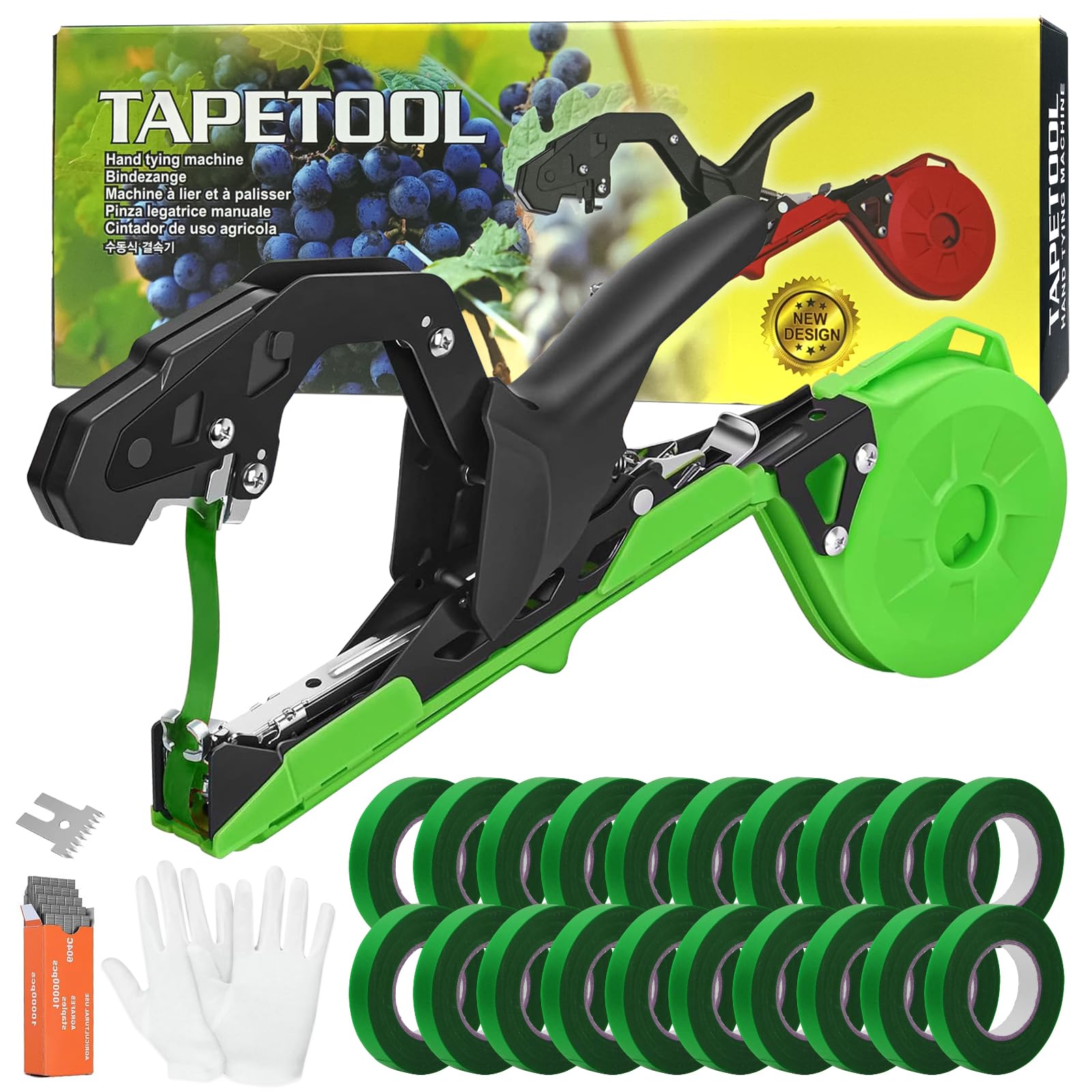 Audasi Plant Tying Machine Updated Plant Hand Tying Machine Plant Binding Machines Garden Tying Tool Tape Gun Plant Tie Machine with 10000 PCS Staples 20 Rolls Green Tape for Tomato Grape Pepper