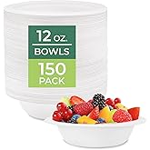 Freshware Paper Bowls - Disposable 12 oz. Soup Bowl, 150-Pack Biodegradable Sugarcane Fiber Serving Bowls - Heavy Duty Bagasse for Hot Food Plates - Microwave & Freezer Safe, Stackable Dinnerware