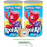 Global Basics Kool Aid Tropical Punch Flavored Powdered Drink Mix | Pack of 2 | 82.5 oz Per Canister - 165 oz TOTAL | Includes A Global Basics Reusable Straw Set!