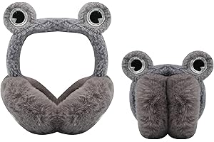BOLLEY JOSS Frog Winter Earmuffs Girls Foldable Cute Cartoon Plush Fluffy Earmuffs Winter Warm Ear Warmers for Kids Women