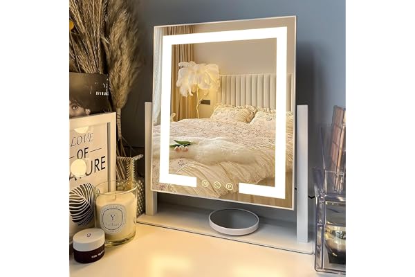 LuxeVue Makeup Mirror with Lights – HD Vanity Mirror with 3 Color Modes, Touch Sensor, 360° Rotatable Metal Frame, Detachable