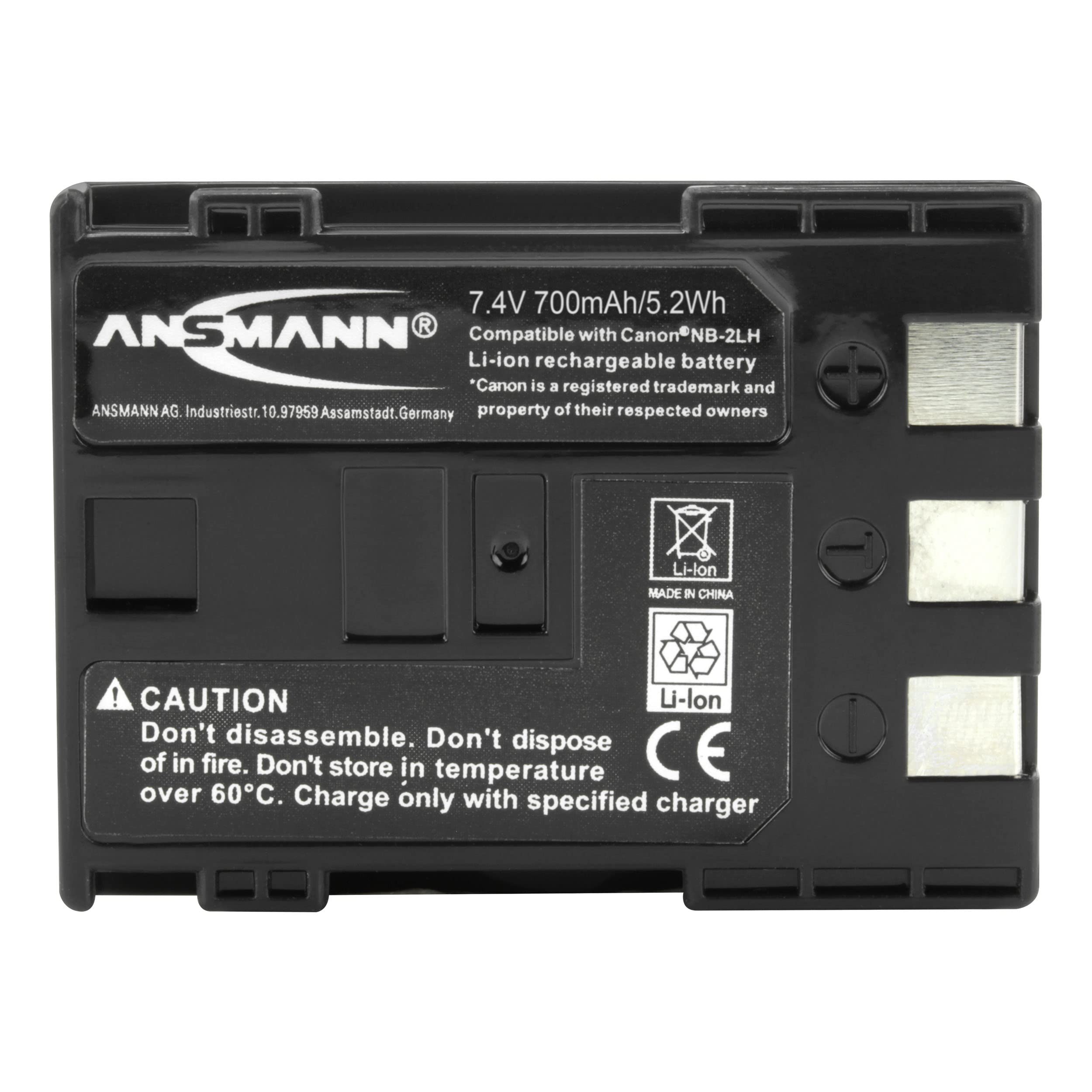 ANSMANN 5022673 Li-Ion 7.4V Camera Battery Replacement For NB-2L/ NB-2LH/ BP-2LH [Pack of 1] Compatible with Canon Cameras - 5 Year Warranty, Black