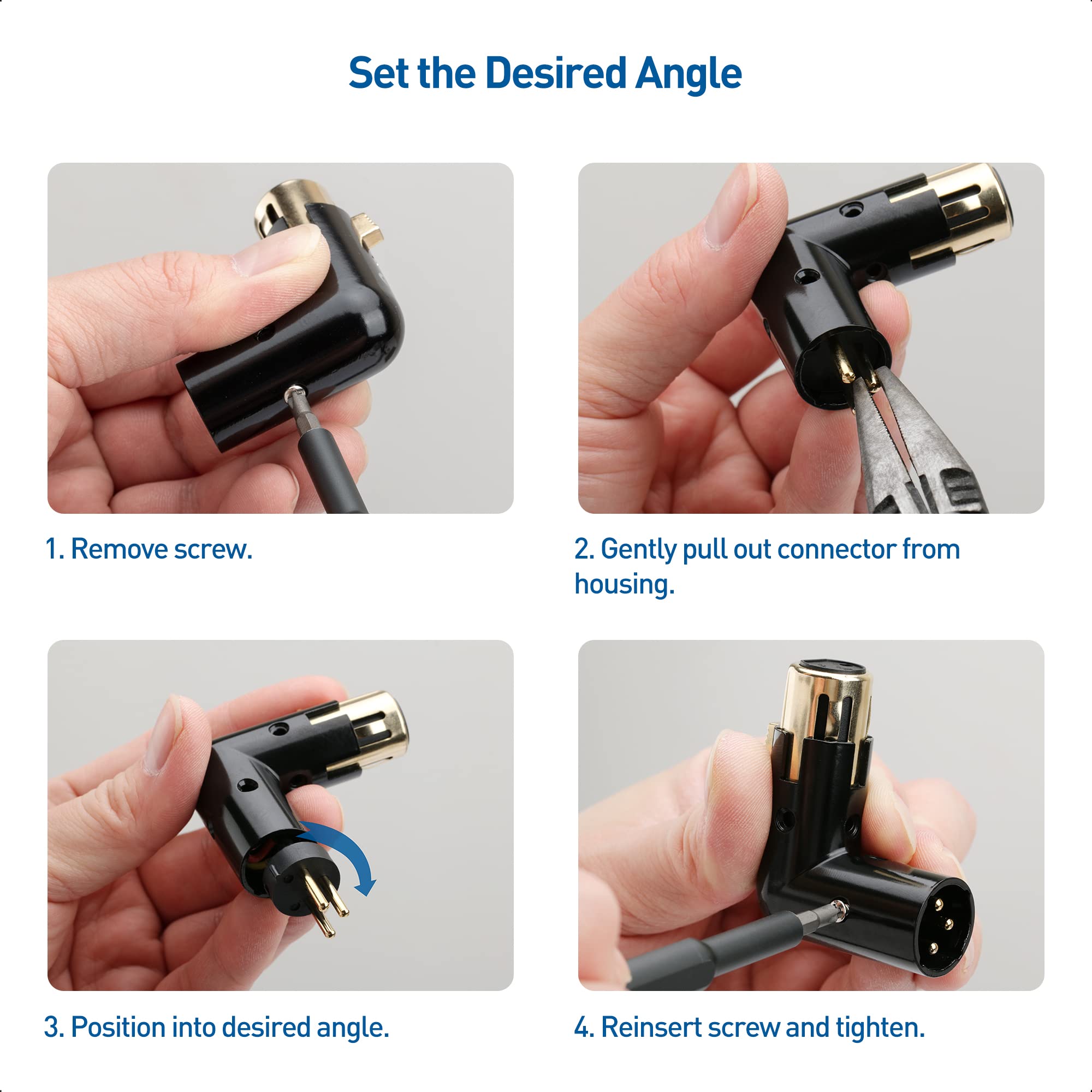 Cable Matters 2-Pack Adjustable Male to Female Right Angle XLR Adapter in Black (XLR 90 Degree) & 120 Ohm 3-PinXLR Terminator/DMX Terminator - Optimal Signal Integrity for Lighting and Audio System