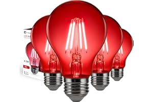Xtricity Clear Filament Red Light Bulb, 4.5 Watt A19 LED Bulb, E26 Base, Dimmable, Energy Saving Color Light Bulb for Christm