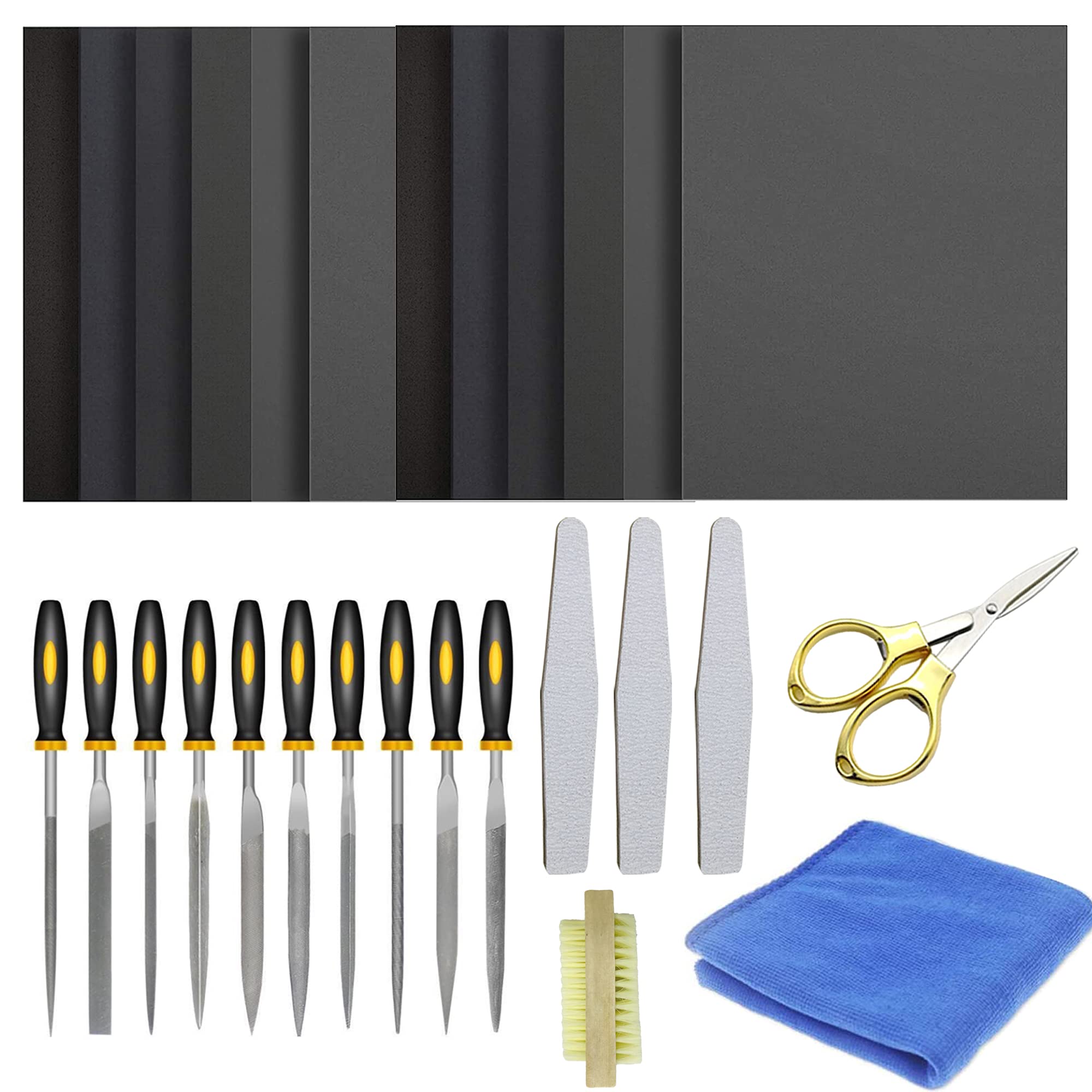 Allazone 19 PCS Resin Casting Tools Resin Sanding and Polishing Kit Include 10 Style File, Sand Papers, Scissors, Wooden Brush, Polishing Blocks for Polishing Epoxy Resin Jewelry Making Supplies