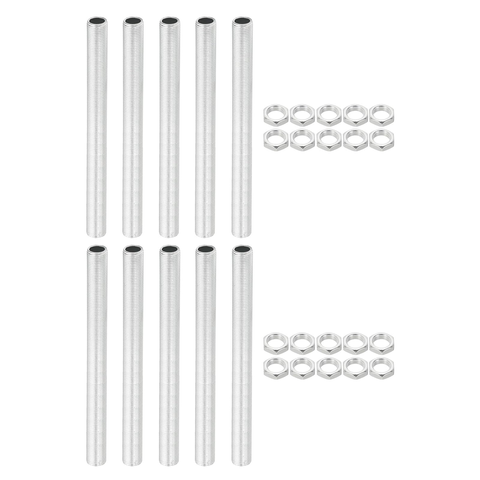 PATIKIL M12 Thread 150mm/5.9" Lamp Pipe Kit with Lock Nuts, 10 Set All Thread Rods Fasteners Hardware for Chandelier Ceiling Light DIY, Zinc Plating — image 1