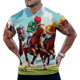 Horse Racing Mens Polo Shirt Short Sleeve Golf Shirts Quick-Dry T-Shirt Tee Top