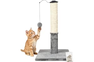 Happi N Pets 22" Cat Scratching Posts for Indoor Cats, Carpet Cat Scratch Post, Sisal Cat Scratcher, Cat Post with Rotatable Hanging Balls & Stable Base, Cat Scratchers for Kittens-Light Gray