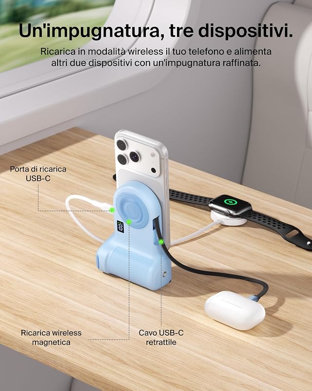 Stage PowerGrip Impugnatura per Smartphone, Power Bank 9300mAh - Blu