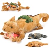 Karister Lizard Stuffed Animal with 4 Babies, 27&ldquo; Chameleon Plush, Yellow | 4 Colorful Baby Lizards; Zipper Belly Storage; Hide-and-Seek Pretend Play; Birthday &amp; Christmas Gift for Kids