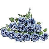 NEVISI Rose Artificial Flowers Artificial Rose Fake Rose Silk Rose Real Looking Fake Flowers with Stems for DIY Wedding Bouquets Tables Centerpieces Floral Arrangements (12, Dusty Blue)