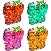CHLJAR 12oz Halloween Skull Glass Cup, 4Pcs Fun Wine Glass, Clear Skull Drinking Cup, for Cocktail Margarita Whiskey Juice, Halloween Party Decorations Gifts