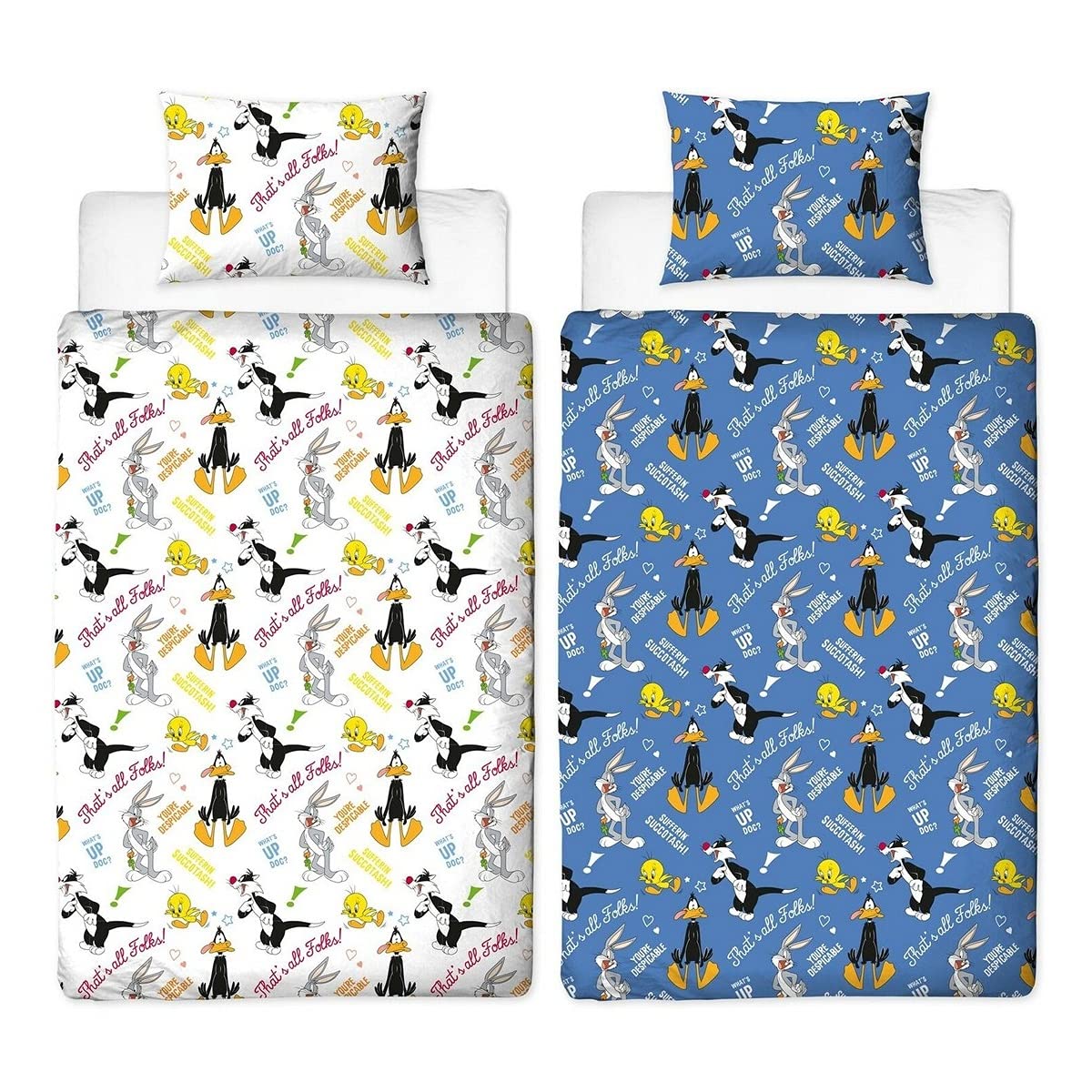 Looney Tunes Official Single Duvet Cover Gang Design Reversible 2 Sided Bedding Duvet Cover, Pillow Case Included LYTGNGDS001UK1 Cartoon