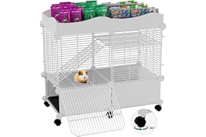 STILLCOVE Small Guinea Pig Cages Indoor, C&C Chinchilla Rat Cage Rabbit House on Wheels with Removable Tray