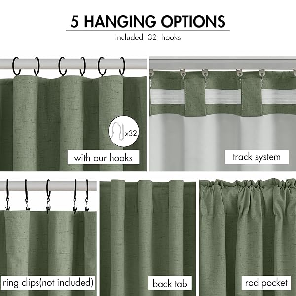 EMEMA OLIVE GREEN LINEN BLACKOUT CURTAINS 96 INCHES LONG 2 PANELS SET FOR BEDROOM BACK TAB THERMAL INSULATED 100% BLACK OUT DRAPES PINCH PLEATED HOOKS ROOM DARKENING WINDOW CURTAIN FOR LIVING ROOM