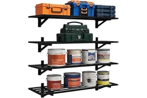Noliven 4 Pack 1.5x4ft Garage Shelving Wall Mounted, 792lbs Load Capacity, Adjustable PowerTool Organizer, Heavy Duty Storage Rack, Ideal for Warehouse, Garage, Black