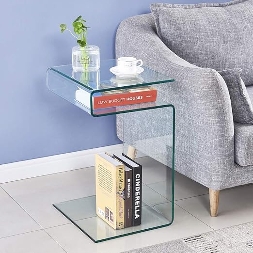 Amazon Com Smartik Clear Glass End Table Bedside Table For Bedroom Small Side Tables For Living Room Sofa Nightstand Bent Modern Home Office Furniture S Style 23 9x16 5x14 5 Inch Kitchen Dining