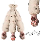Large Halloween Shaking Corpse Motion Decor 39in Animatronic Hanging Cocoon | Sensor Activated Jump Scare Mummy With Red Glowing Eyes Voice Spider Haunted House Yard Porch Indoor Outdoor Party Decoration