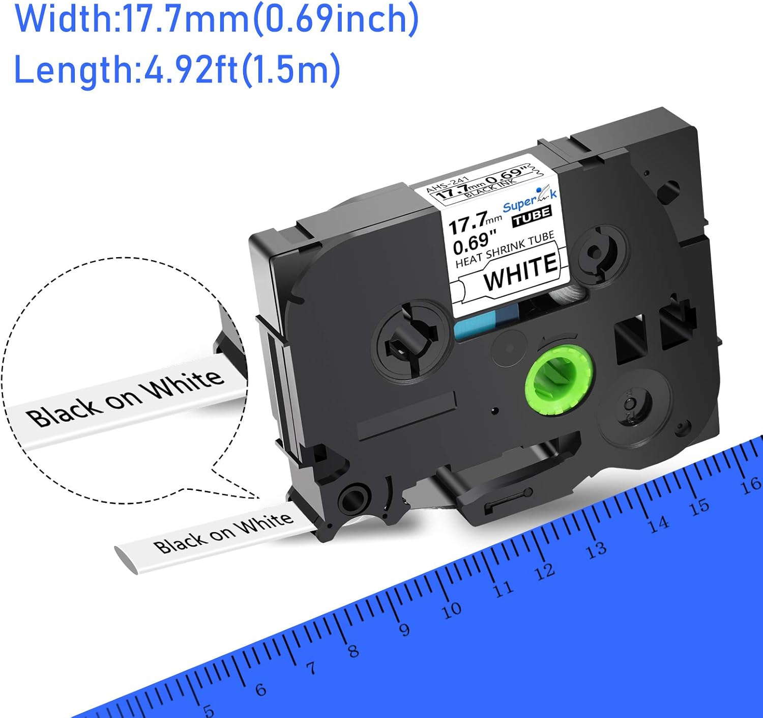 SuperInk 10 Pack Compatible for Brother HSe-241 HSe241 HS-241 HS241 Black on White Heat Shrink Tube Label Tape use in PT-D400 PT-D600 PT-E300 PT-E500 PT-P750WVP Printer (0.69''x 4.92ft, 17.7mm x 1.5m): Office Products