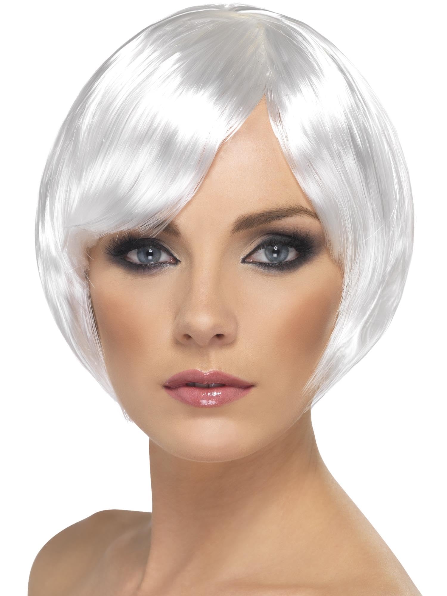 Smiffys Babe Wig, White Short Bob with Fringe, Ladies Glamour Wigs Fancy Dress, Adult Dress Up Wigs
