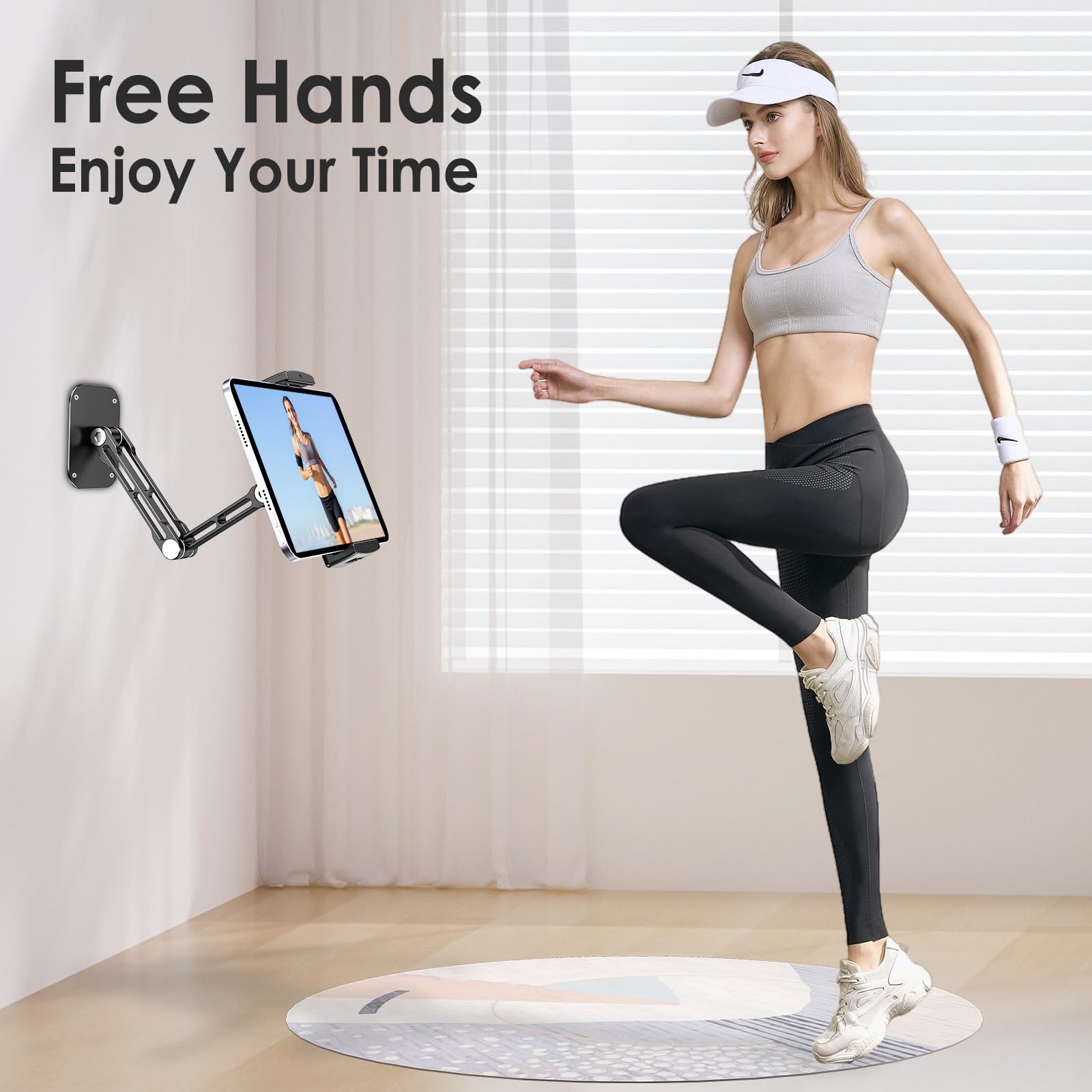 Tablet Wall Mount Holder, Aluminium Extendable iPad Wall Holder, with 360°Rotating Base Adjustable and Foldable for iPad Pro Air Mini, Galaxy Tab, All 4.7-13