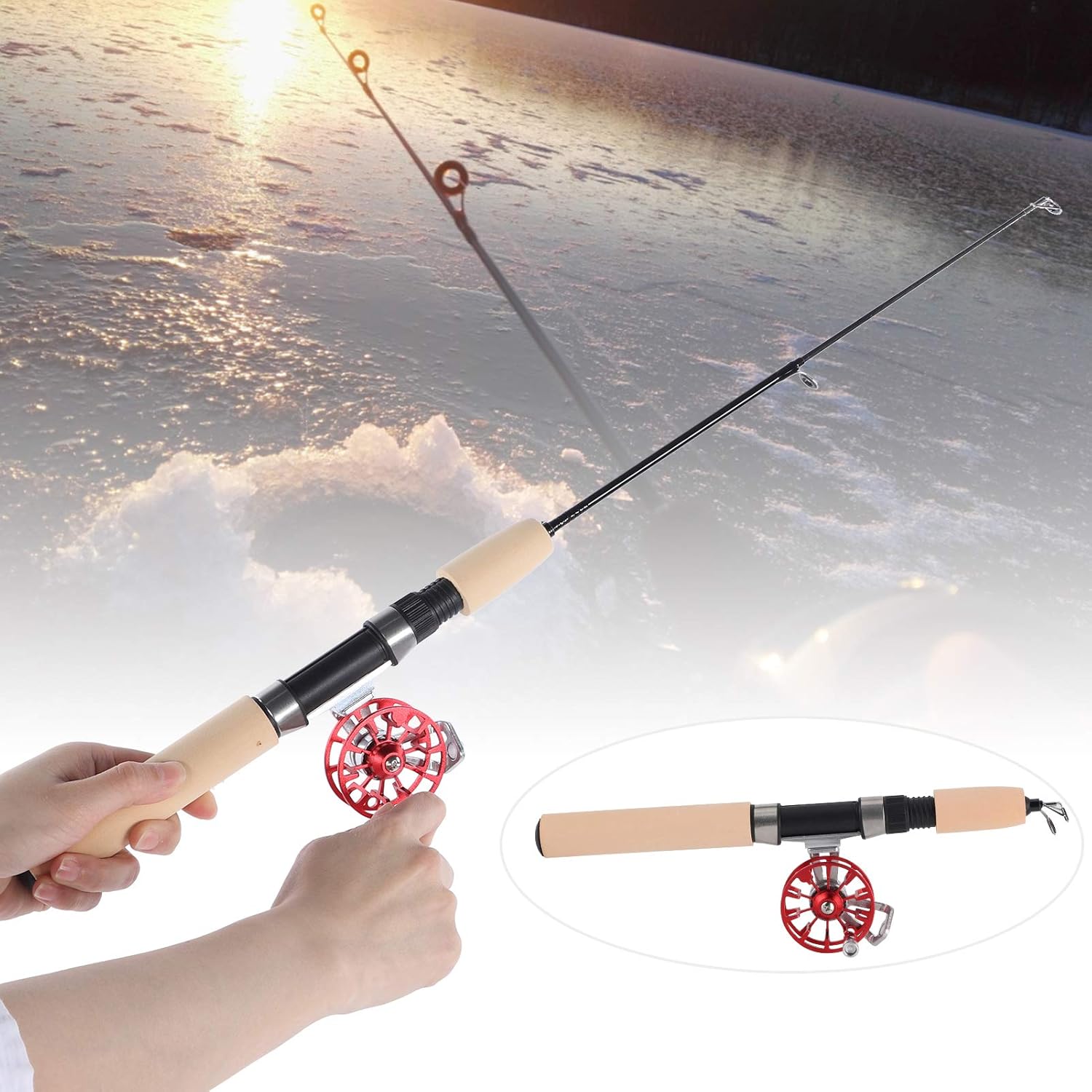 Ice Fishing Rods, Telescopic Fishing Pole Carbon EVA Metal for Ice Fly