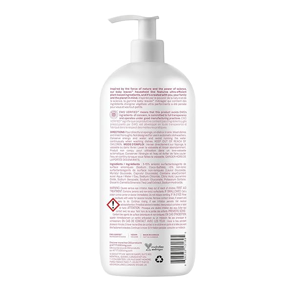 ATTITUDE BABY BOTTLE & DISH SOAP, EWG VERIFIED BOTTLE CLEANER, FRAGRANCE FREE & DYE FREE, REMOVES MILK RESIDUE & GREASE, VEGAN, UNSCENTED, 33.8 FL OZ