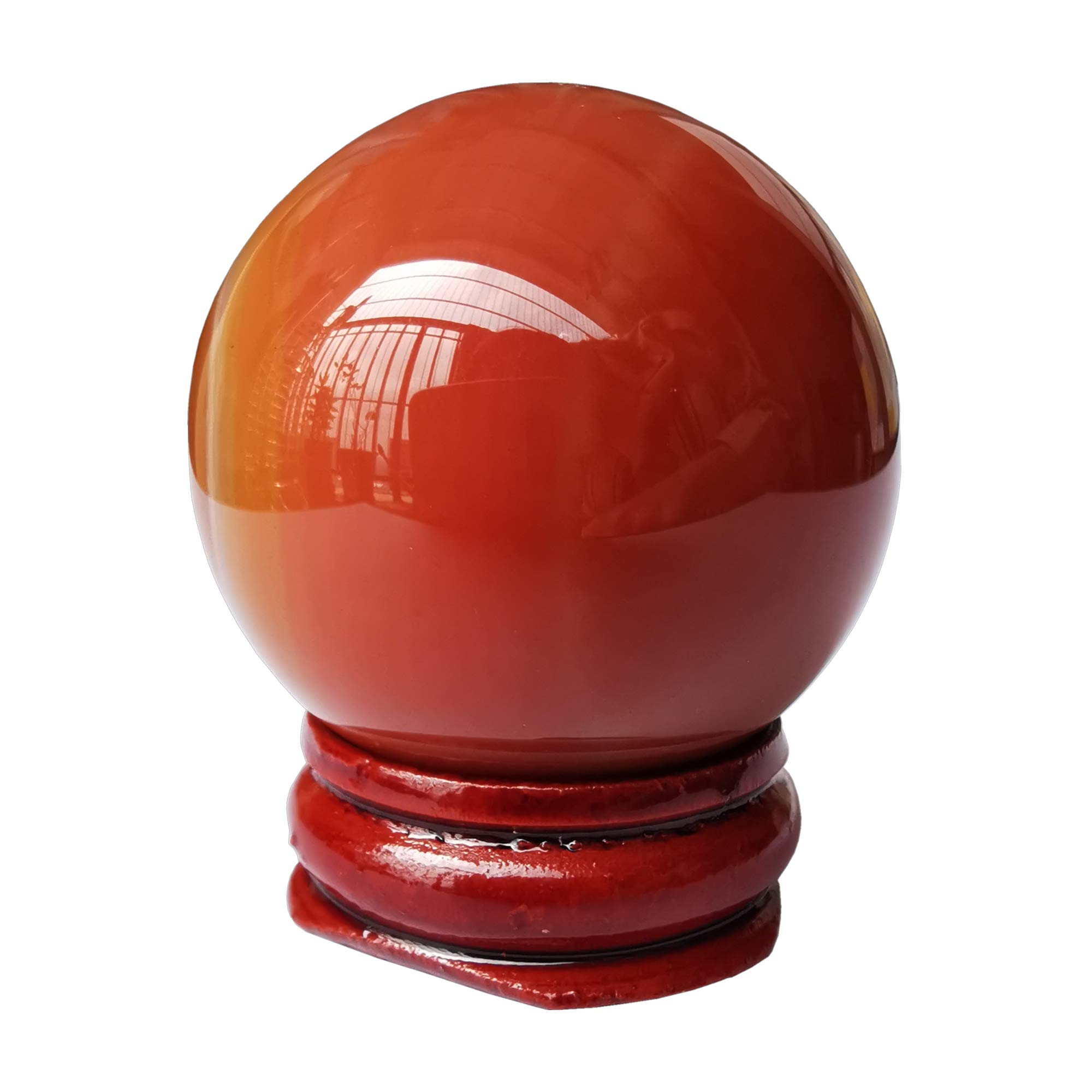 Manekieko 40mm Carnelian Healing Crystal Divination Sphere Sculpture Figurine Gemstone Ball,Feng Shui Chakra Aura Home Desk Decor Decorative Collection,With Wooden Stand