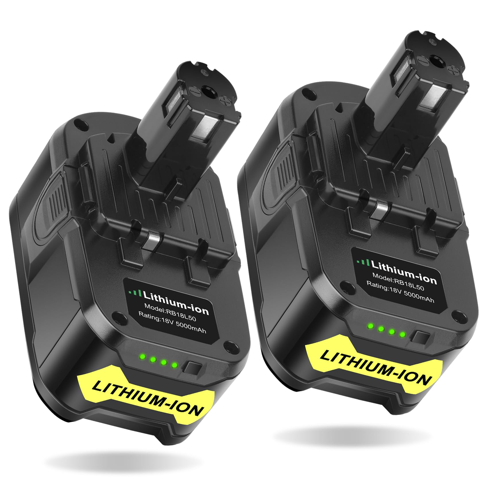 REACELL 2 Stück 5000mAh Ersatzakku für Ryobi 18V RB18L50 Li-ion akku für Ryobi ONE+ RB18L40 RB18L25 RB18L15 BPL-1820G P108 P104 P107 P105 Werkzeugen mit LED-Anzeige