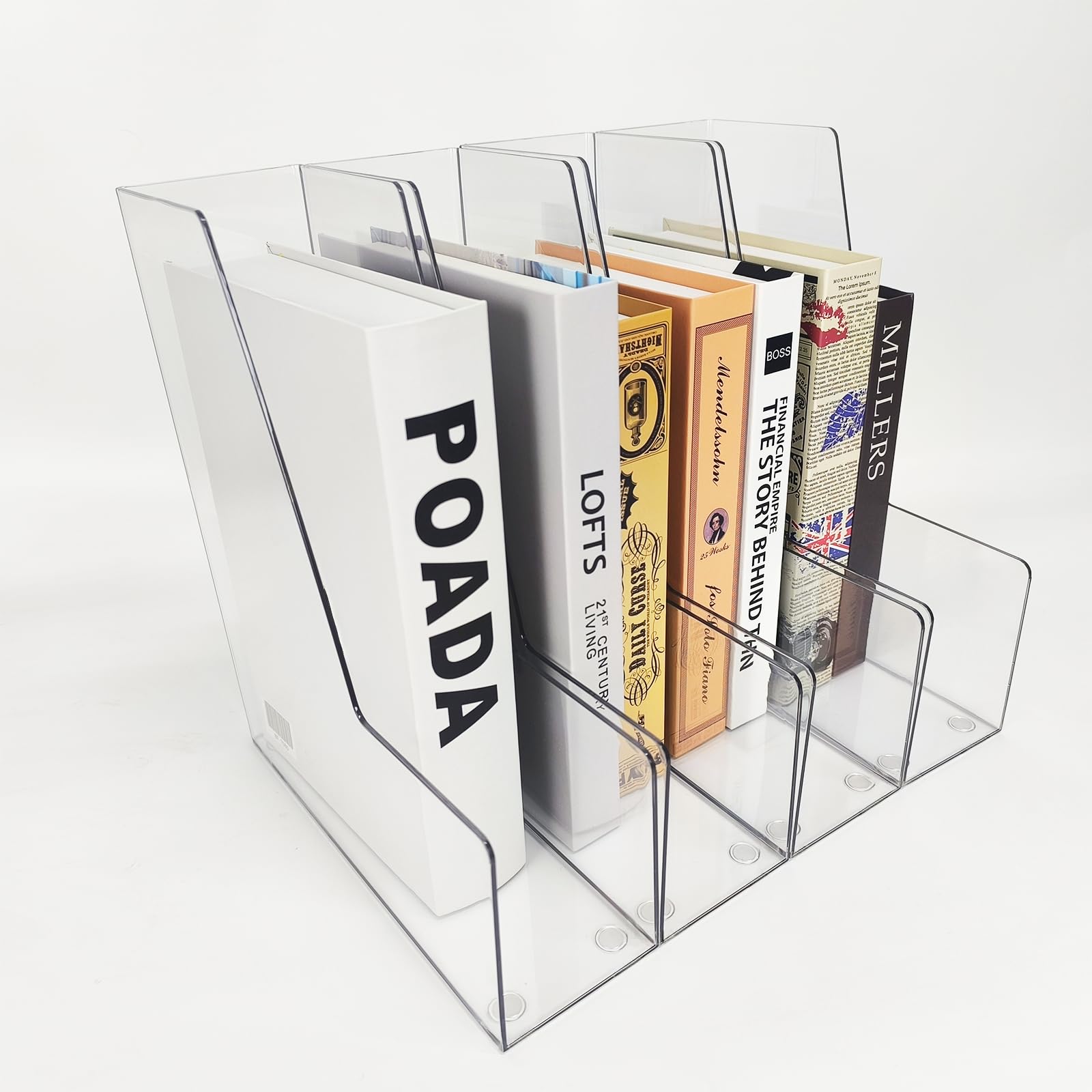 Photo 1 of RHONZHAO Vertical File Holder, 4 pack Clear Plastic Document Organizer and Clear Magazine Organizer, Multi-purpose Document Organizer for Home Office