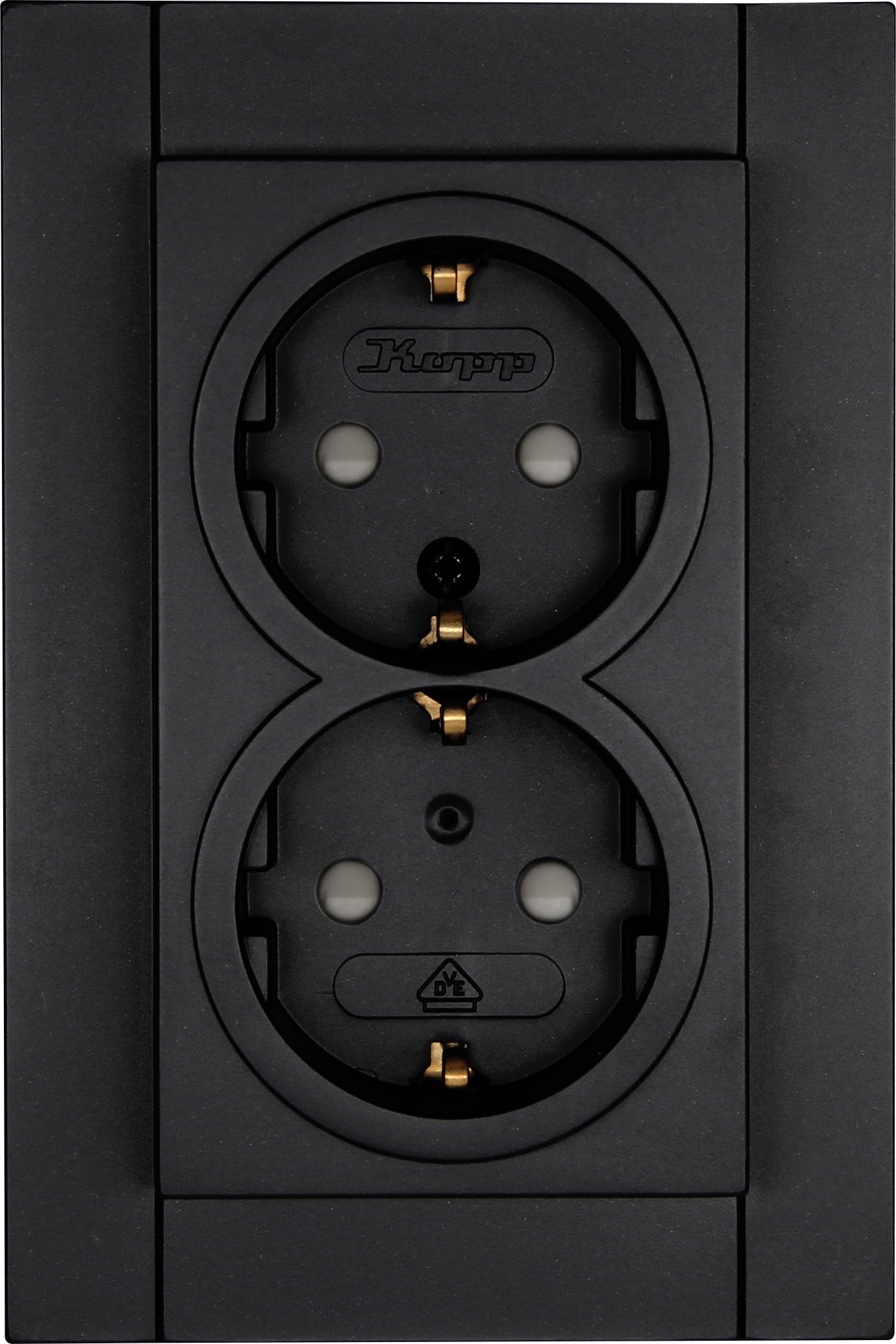 Kopp Athenis 940250082 Protective Contact Socket, 2-Way with Touch Protection, 16 A, 250 V~, IP20, Black, Matte Surface