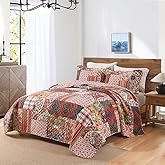 VISIMISI Cotton Bedspread Quilt Sets Reversible Bedding Coverlet Sets 3 Pieces Gorgeous Vintage Damask Red Patchwork Bedspread, Queen Size | Breathable material, Reversible coverlets, Cotton bedspread, Handmade patchwork, Jacquard stitching, Machine washable