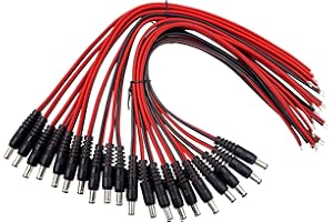 UltraPoE Real 18AWG 12V 5A DC Power Pigtails Cable, 20-Pack 5.5 X 2.1 mm Barrel Male Plug Connector Pigtail Cord for Led Strip, Security Camera Wire