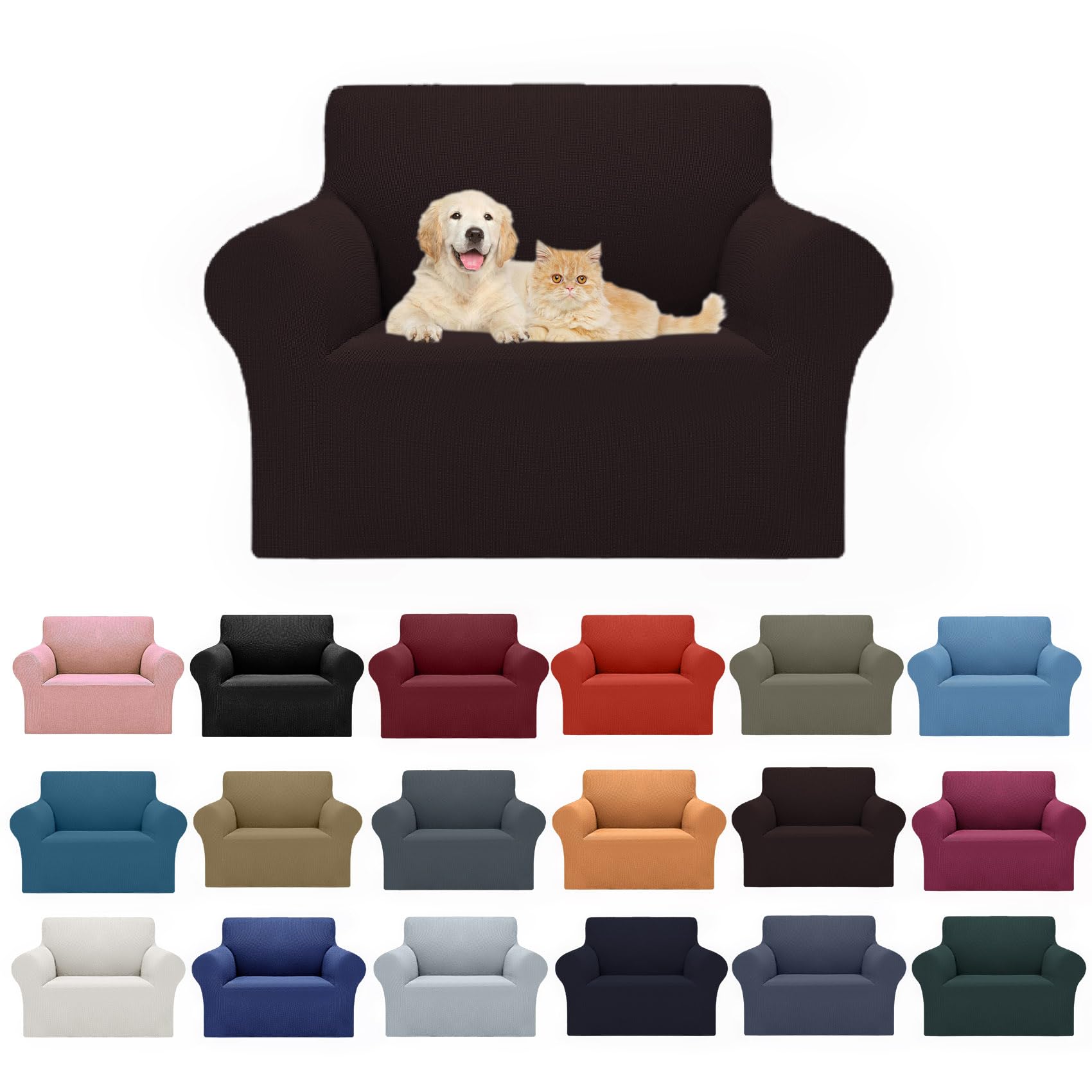 Cupuamon 2026 New Stretch Chair Sofa Slipcovers Couch Cover for 1 Seater Furniture Protector Sofa Covers with Elastic Bottom Jacquard Fabric Small Checks for Pets, Kids - Chocolate