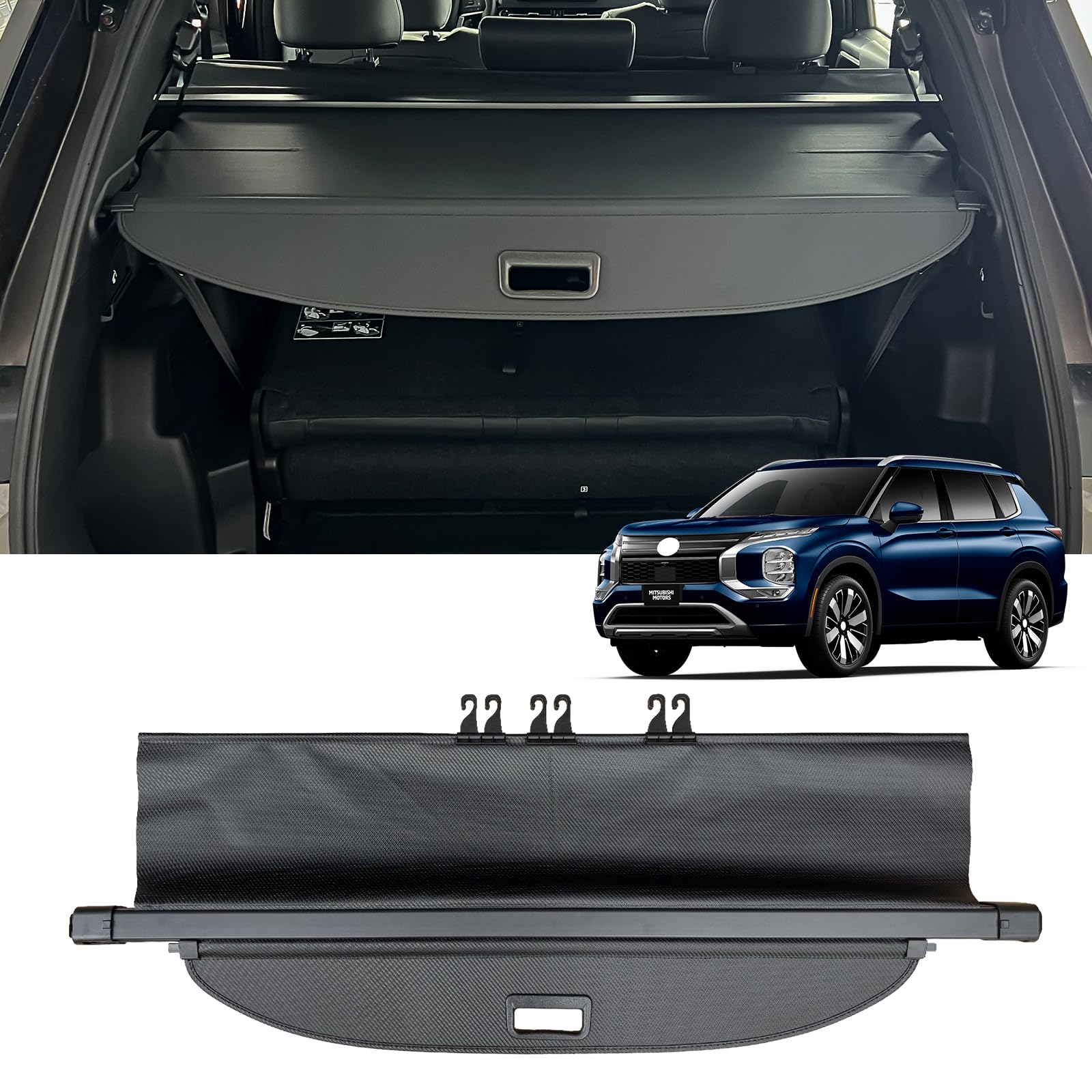 AUXKO Retractable Cargo Cover for Mitsubishi Outlander 2025-2022, Trunk Cover Luggage Security Shade Cover for 2025 2024 Outlander Shielding Anti-Peeping Privacy Screen Carbon Fiber(Not for Sport) Image
