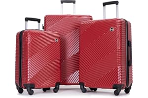 Tripcomp Luggage Sets 3 Piece, Hardside PC ABS Suitcase Set with Spinner Wheels, Lightweight Travel Carry-on and Checked Luggage, 3-Piece Set(20/24/28),Red