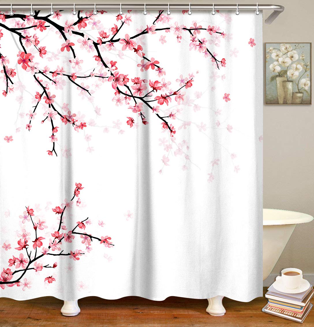 70 8x 70 8 Machine Washable Livilan Fabric Floral Shower Curtain Set With 12 Hooks Watercolor Decorative