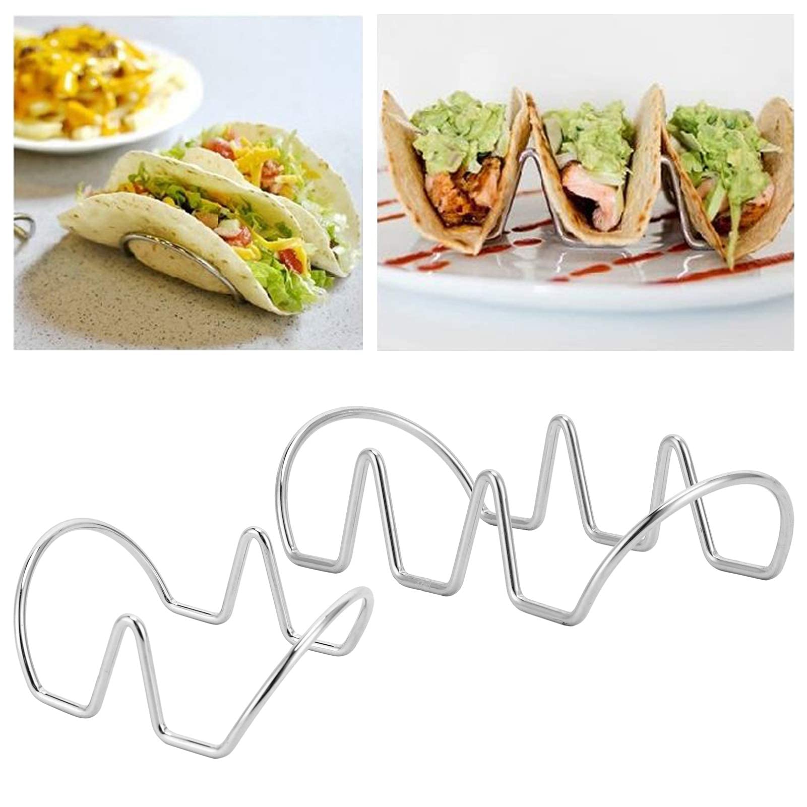 Taco Holder Toast Rack,Taco Holder Stand,Stainless Steel Taco Rack Tray Stand Up Holder Taco Rack Wave Shaped Taco Tray Can 2 Hard or Soft Tacos & Baking Snacks Cakes for Restaurant Bar Party
