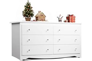 WLIVE White Dresser with 6 Drawers, 59“ Wide Wooden Chest of Drawers for Bedroom, Modern Dresser Closet Storage Organizer for Living Room Hallway
