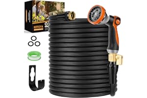 KETTOYA Garden Hose 100 ft, Expandable Garden Hose, Lightweight Flexible Water Hose with 10-Pattern Spray Nozzle, No-Kink Retractable Hose Pipe, Leak-Proof, 3/4 Solid Brass Fitting, Repairable, Black