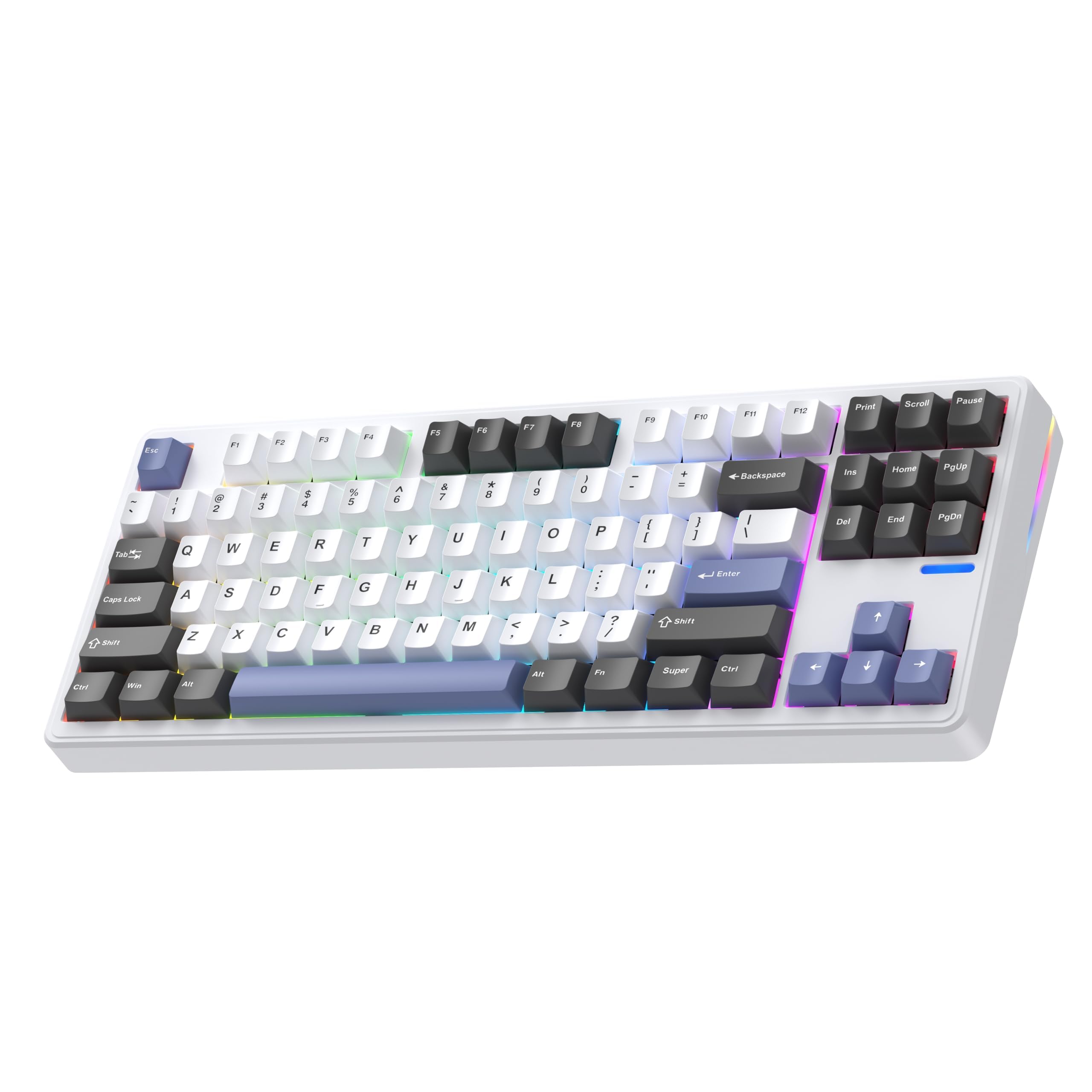 ELECFOX Linky 87 Wireless Mechanical Keyboard,Tri-Mode BT5.0/2.4GHz/USB-C Hot Swappable Custom Keyboard, Linear Switches,RGB Backlit Computer Gaming Keyboards for PC/Tablet/PS/Xbox(Blue Stone)