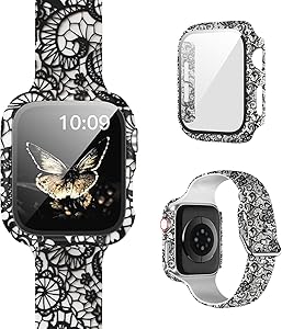 [1+1] Pack Compatible for Apple Watch Band with Case for Apple Watch Series 42mm 3/2/1, Floral Printed Pattern Replacement Strap + Protective Case with Screen Protector for iWatch Accessories