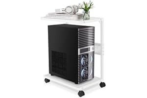 Liitrton PC Tower Stand 2-Tier CPU Stand with Locking Caster Wheels for Office & Home - Iron-White