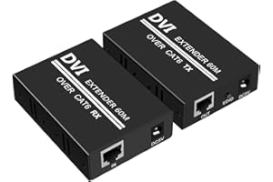 VPFET DVI Extender Over Cat5e/6/7 Ethernet Cable up to 196ft with Transmitter and Receiver Repeater Balun DVI Ethernet Adapter Support 1920x1200 HDCP EDID