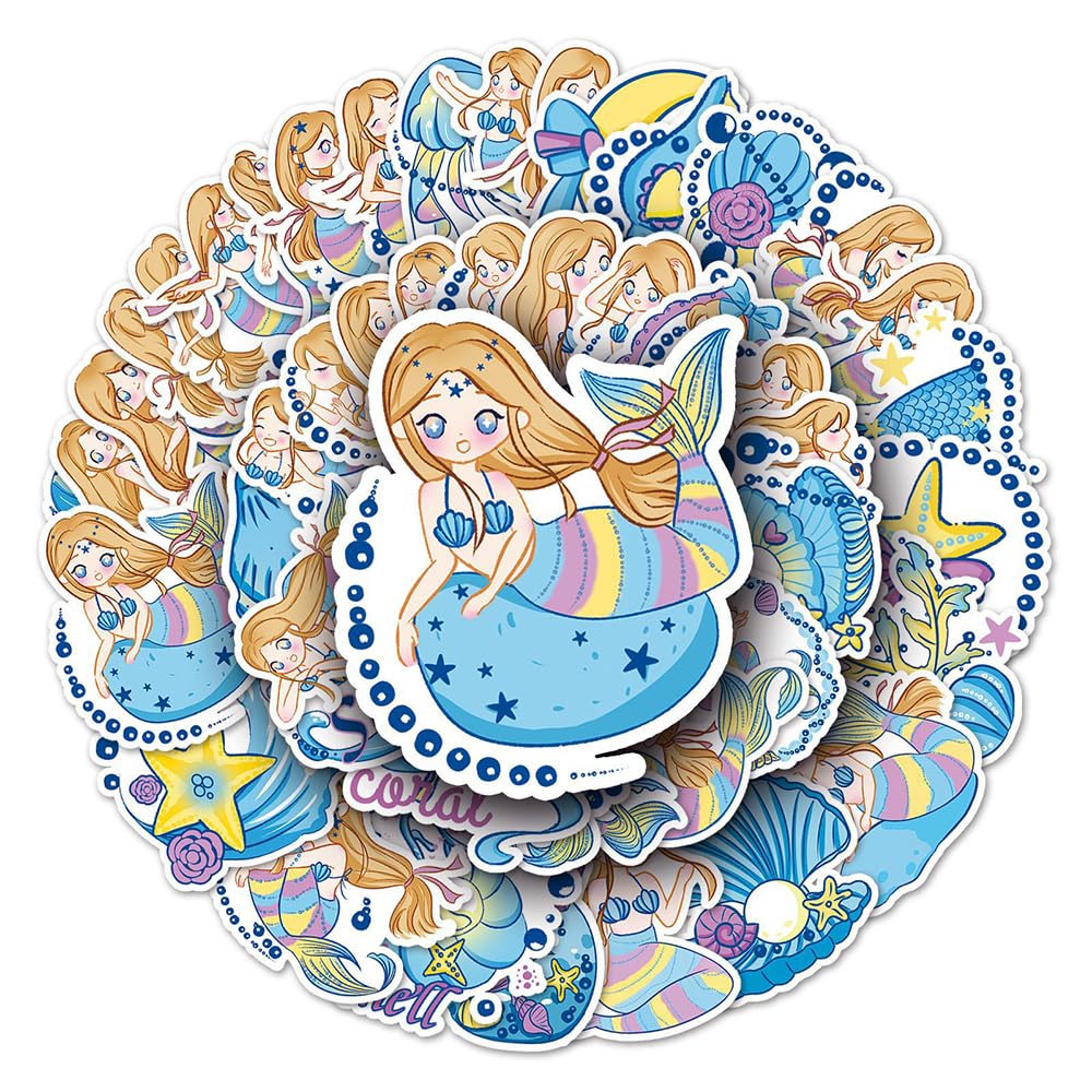 Aesthetic Mermaid Vinyl Stickers, 50 PCS Waterproof Illustrated Character Decals for Laptops, Scrapbooking, Journals, Notebooks, Water Bottles, Suitcases, Phones & DIY Decor