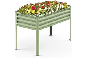 Sunvigor Raised Garden Bed with Legs, 48x24x32in Reinforced Elevated Metal Raised Planter Box Outdoor, Standing Growing Bed Herb Planter - for Gardening, Vegetables, Flower, Backyard (Avocado Green)