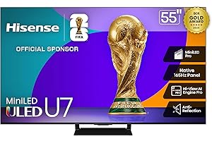 Hisense 55" U7 Mini-LED ULED 4K UHD Best Premium Gaming Google Smart TV (55U75QG, 2025 Model) - QLED, Native 165Hz, VRR 288, Up to 3000 Nits, HDR10+, Dolby Vision IQ · Atmos, IMAX Enhanced, 2.1.2 Ch